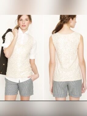 J CREW Sequin Tank Ivory Heathered Top Sleeveless Blouse Womens Size SMALL EUC